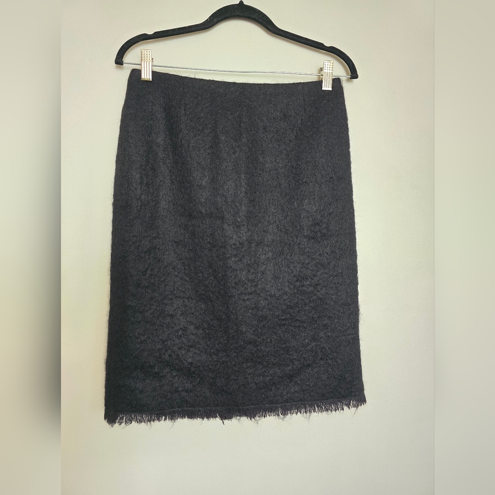 BCBG Maxazria Black Fringe Trimmed 100% Mohair Skirt.